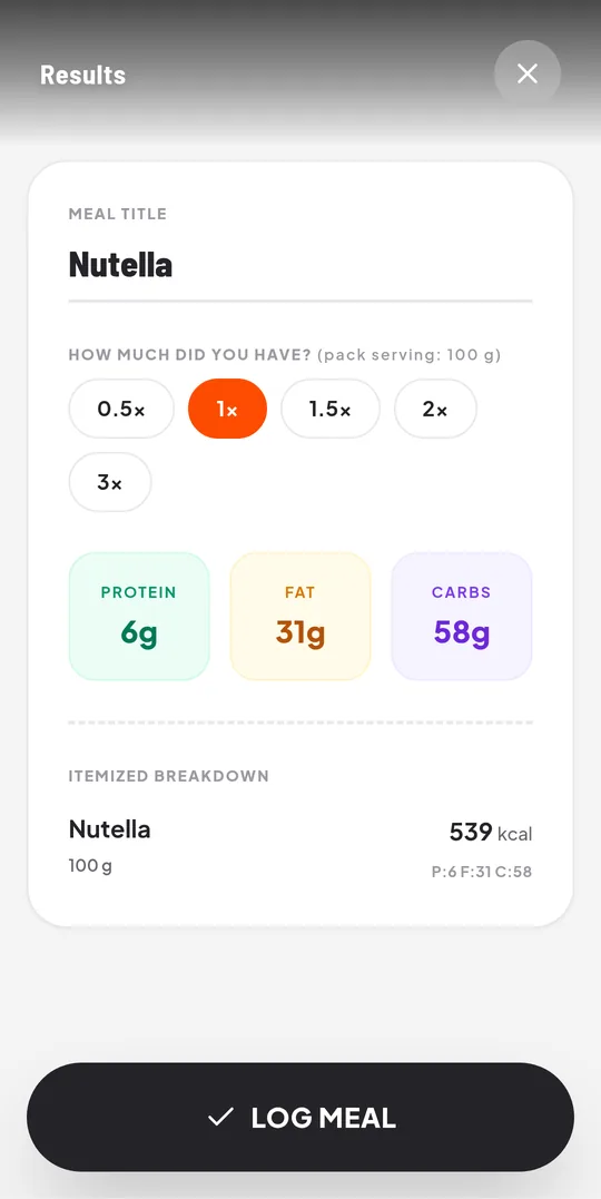 Barcode with portions: Pick ½× to 3× of the pack serving.